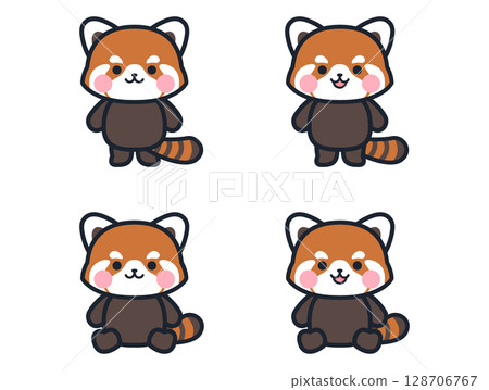 Cute mini red panda illustration set Cute mini red panda illustration set 128706767
