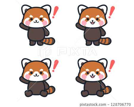 Surprised cute mini red panda illustration set 128706770