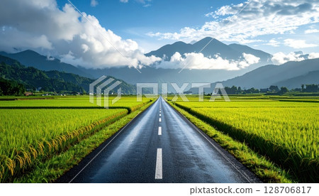 AI image: Straight rural road 128706817