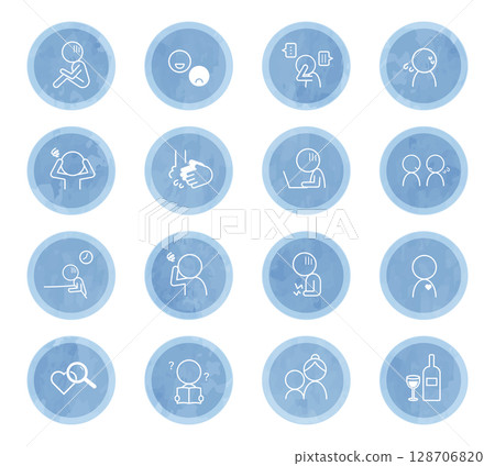 心身醫學、精神醫學、圖標集、水彩風格 心身醫學、精神醫學、圖標集、水彩風格 128706820