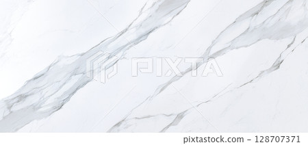 Wavy veined Statuario marble texture with soft grey lines on white background for sophisticated modern interiors 128707371