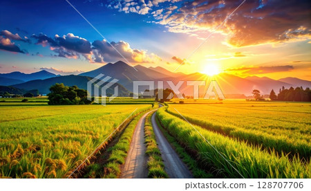 AI 影像：黃昏時的鄉村道路 128707706