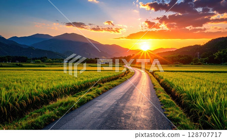AI image: A rural road at dusk 128707717
