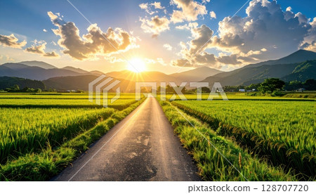 AI 影像：黃昏時的鄉村道路 128707720