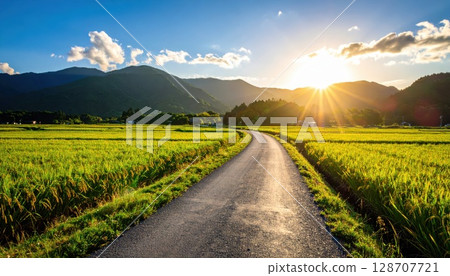 AI 影像：黃昏時的鄉村道路 128707721