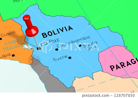 Bolivia, La Paz - capital city, pinned on political map 128707850