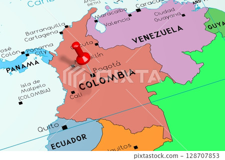 Colombia, Bogota - capital city, pinned on political map 128707853