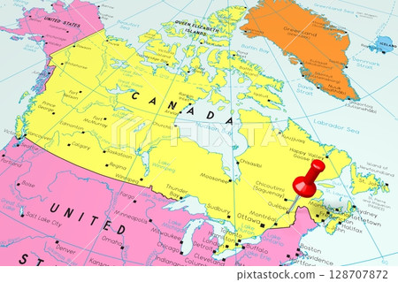 Canada, Quebec - capital city, pinned on political map 128707872