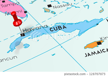 Cuba, Havana - capital city, pinned on political map Cuba, Havana - capital city, pinned on political map 128707873