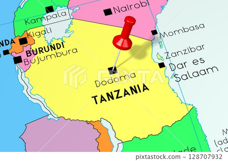 Tanzania, Dodoma - capital city, pinned on political map 128707932