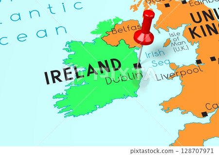 Ireland, Dublin - capital city, pinned on political map 128707971