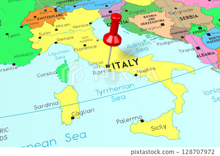 Italy, Rome - capital city, pinned on political map 128707972