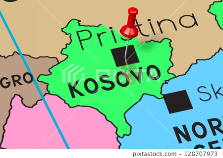 Kosovo, Pristina - capital city, pinned on political map 128707973