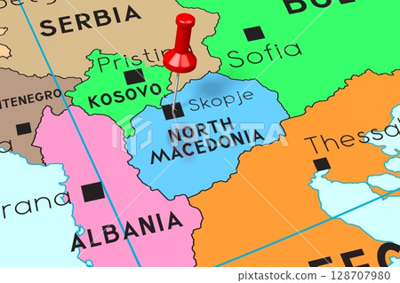 North Macedonia, Skopje - capital city, pinned on political map 128707980