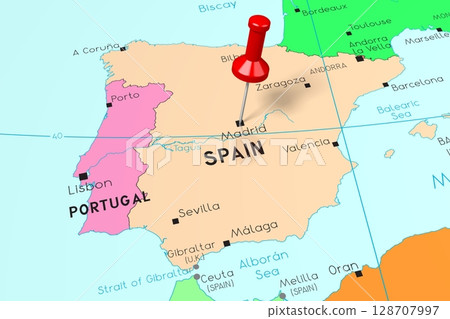 Spain, Madrid - capital city, pinned on political map 128707997