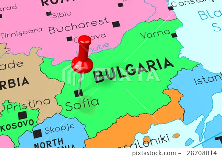 Bulgaria, Sofia - capital city, pinned on political map Bulgaria, Sofia - capital city, pinned on political map 128708014