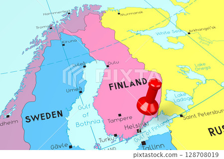 Finland, Helsinki - capital city, pinned on political map Finland, Helsinki - capital city, pinned on political map 128708019