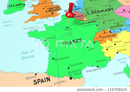 France, Paris - capital city, pinned on political map 128708020