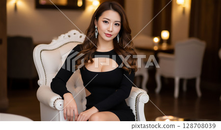 奢華空間中微笑的成年女性：優雅性感 128708039