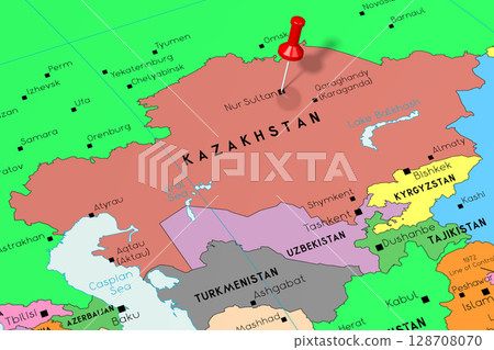 Kazakhstan, Nur-Sultan - capital city, pinned on political map 128708070