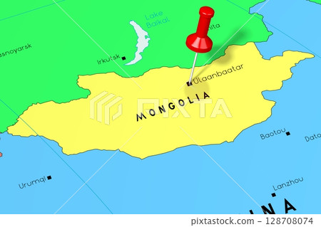 Mongolia, Ulaanbaatar - capital city, pinned on political map 128708074