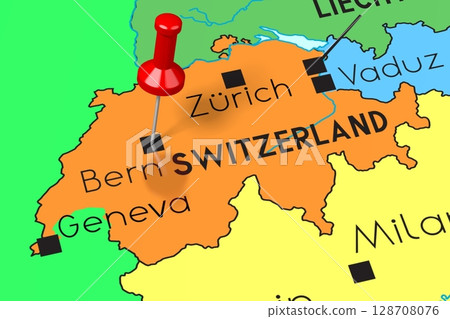 Switzerland, Bern - capital city, pinned on political map 128708076