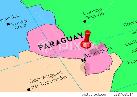 Paraguay, Asuncion - capital city, pinned on political map 128708114