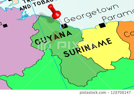 Guyana, Georgetown - capital city, pinned on political map Guyana, Georgetown - capital city, pinned on political map 128708147