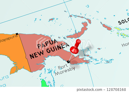 Papua New Guinea, Port Moresby - capital city, pinned on political map 128708168