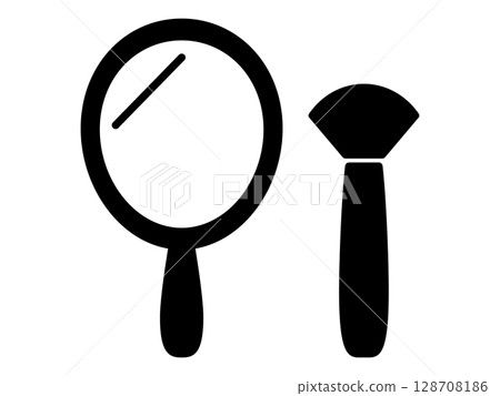 Mirror and makeup brush icon monochrome Mirror and makeup brush icon monochrome 128708186