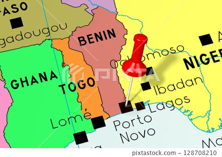 Benin, Porto Novo - capital city, pinned on political map Benin, Porto Novo - capital city, pinned on political map 128708210