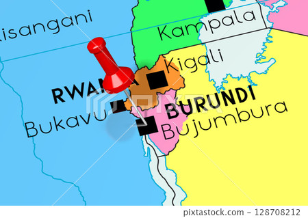 Burundi, Bujumbura - capital city, pinned on political map Burundi, Bujumbura - capital city, pinned on political map 128708212