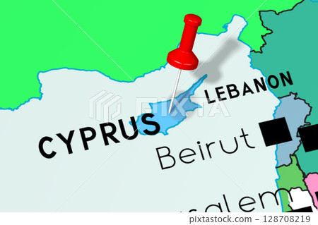 Cyprus, Nicosia - capital city, pinned on political map Cyprus, Nicosia - capital city, pinned on political map 128708219