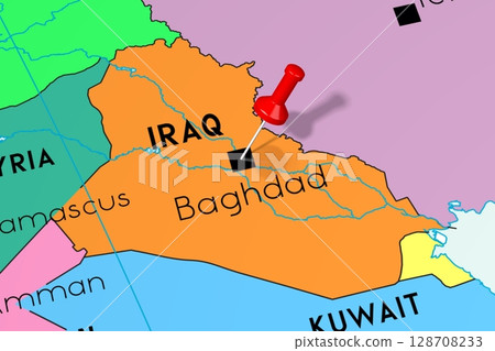 Iraq, Baghdad - capital city, pinned on political map 128708233