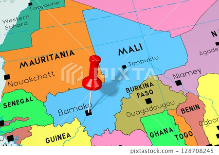 Mali, Bamako - capital city, pinned on political map Mali, Bamako - capital city, pinned on political map 128708245