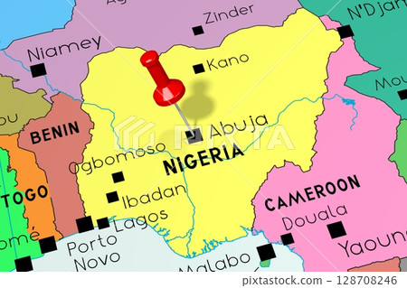 Nigeria, Abuja - capital city, pinned on political map Nigeria, Abuja - capital city, pinned on political map 128708246