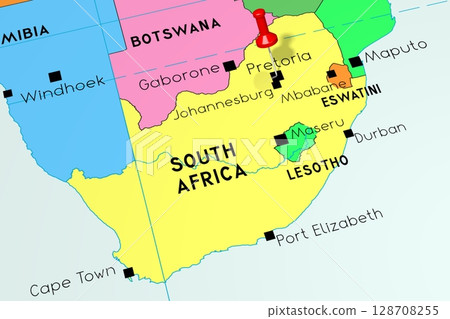 South Africa, Pretoria - capital city, pinned on political map South Africa, Pretoria - capital city, pinned on political map 128708255