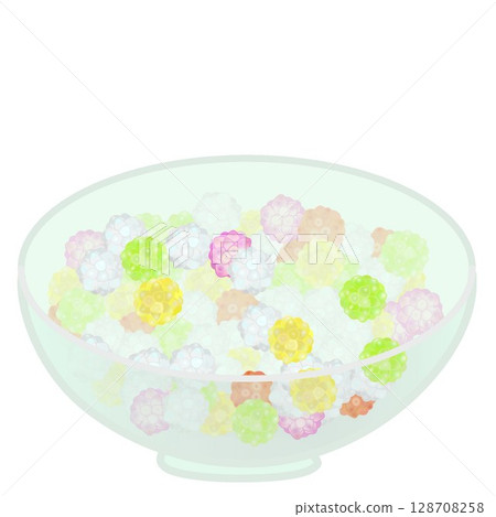 Illustration of confetti in a glass container 128708258