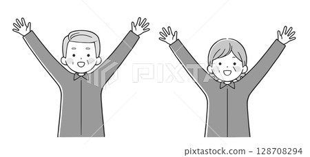 老年夫婦歡呼（上半身）單色 128708294