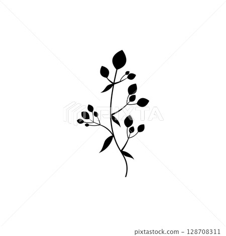 Floral Branch and Minimalist Flowers for Logo or Tattoo 128708311