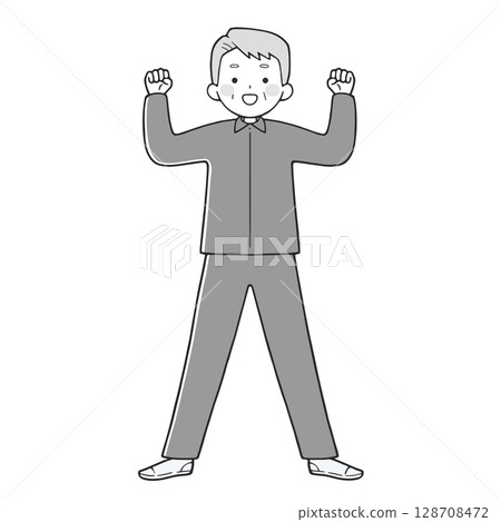 老人在拳頭單色中擺姿勢 128708472