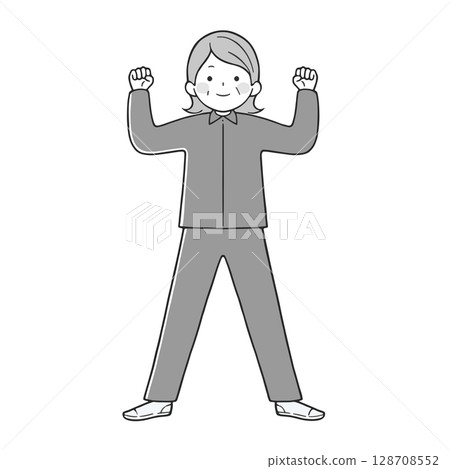 老年婦女握拳擺姿勢，單色 128708552