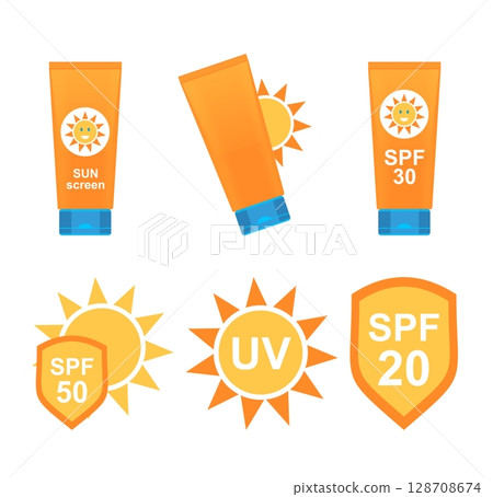 Set of icons sun protection ultraviolet spf 128708674