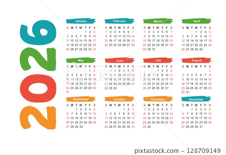 Colorful bright calendar for 2026 year 128709149