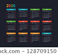 Colorful calendar for 2026 year 128709150