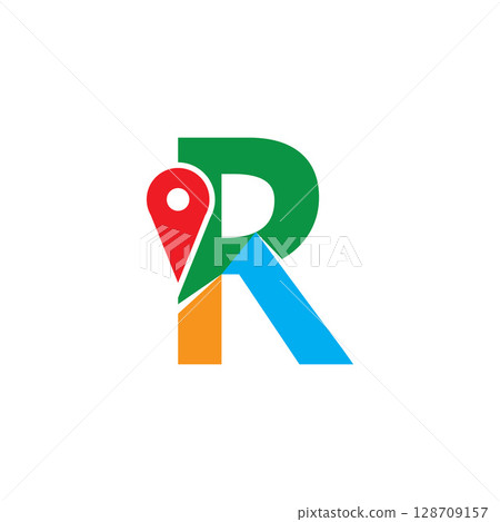 Simple and Modern illustration logo design initial R Combine with Route Maps. Logo Good for company related Transportation. 128709157
