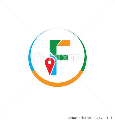 Simple and Modern illustration logo design initial F Combine with Route Maps. Logo Good for company related Transportation. 128709191