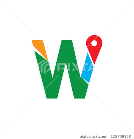 Simple and Modern illustration logo design initial W Combine with Route Maps. Logo Good for company related Transportation. 128709198
