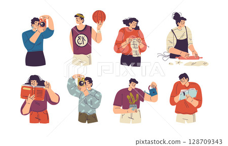 Illustrations representing a wide range of diverse activities along with various interests 128709343