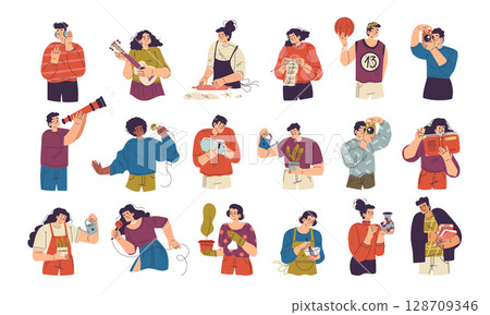 A Wide Array of Diverse Characters Participating in Numerous Hobbies and Engaging Activities A Wide Array of Diverse Characters Participating in Numerous Hobbies and Engaging Activities 128709346